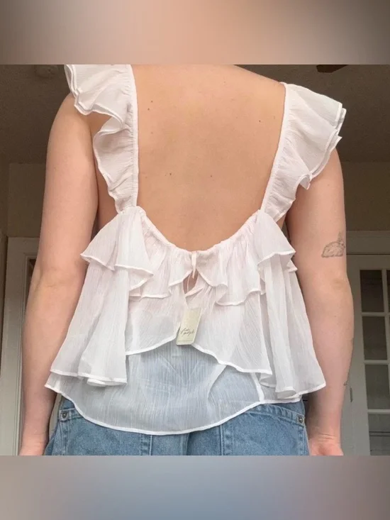 NWT Free People Blush Pink Claudia Ruffle Tank Top - Picture 8 of 8